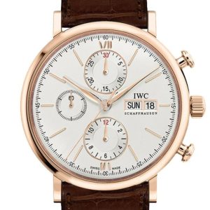 Iwc Portofino Chronograph Silver Dial Brown Alligator Leather Mens Watch Iw391020