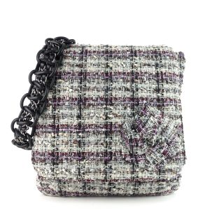 floral appliqué tweed messenger bag