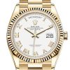 Rolex Day-Date 36 White Roman Dial 18K Yellow Gold Watch 128238 Dc