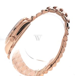 Rolex Day-Date 36 Everose Diamond Bezel Paved Rainbow Sapphire Dial President Bracelet Watch