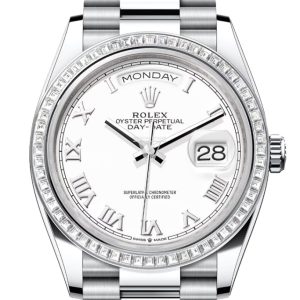 Rolex Day-Date 36 White Dial Diamond Bezel Platinum President Watch 128396TBR