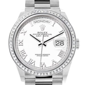 Rolex Day-Date 36 White Dial Diamond Bezel Platinum President Watch 128396Tbr