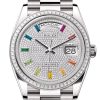 Rolex Day Date 36 Rainbow Diamond Dial Diamond Bezel White Gold President Bracelet 128399TBR 128399TBR-0005