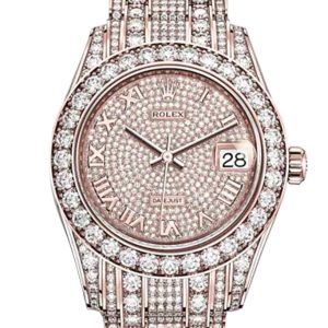 Rolex Pearlmaster 34 Diamond Pave Dial Bracelet 18K Rose Gold Watch 81405Rbr