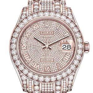 Rolex Pearlmaster 39 Diamond Pave Dial Bracelet 18K Rose Gold Watch 86405Rbr