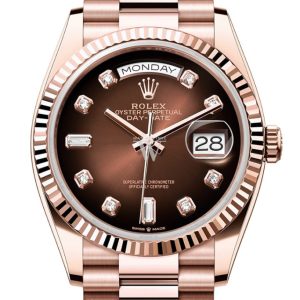 Rolex Day-Date 36 Brown ombré Diamond-set Dial Fluted Bezel 18K Everose gold President Watch 128235