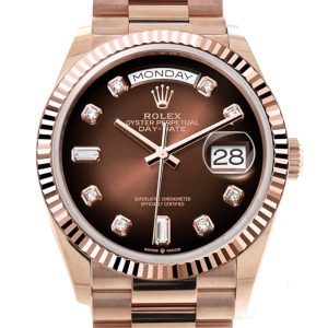 Rolex Day-Date 36 Brown Ombré Diamond Dial Fluted Bezel 18K Everose Gold President Watch 128235