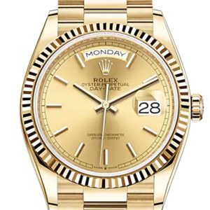Rolex Day-Date 36 Champagne Index Dial 18K Yellow Gold Watch 128238