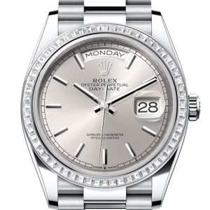 Rolex Day-Date 36 Silver Dial Diamond Bezel Platinum President Watch 128396TBR