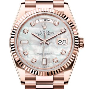 Rolex Day-Date 36 Mother-Of-Pearl Diamond Dial Fluted Bezel 18K Everose Gold President Watch 128235