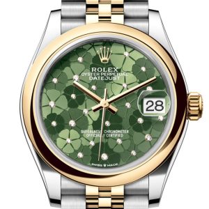 Rolex Datejust 31 Olive Green Floral Motif Dial Yellow Gold Steel Jubilee Ladies Watch 278243