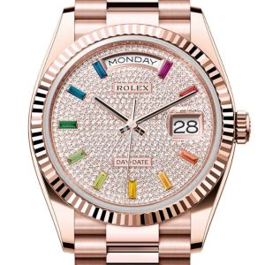 Rolex Day-Date 36 Diamond Paved Dial Fluted Bezel 18K Everose gold President Watch 128235