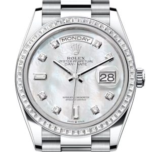 Rolex Day-Date 36 Mother of Pearl Dial Diamond Bezel Platinum President Watch 128396TBR
