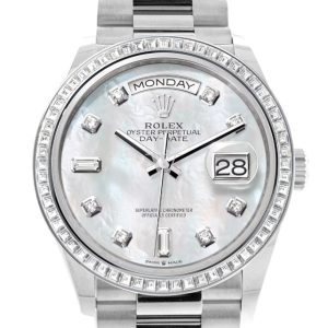 Rolex Day-Date 36 Mother Of Pearl Dial Diamond Bezel Platinum President Watch 128396Tbr