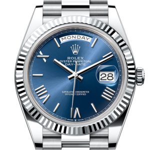 Rolex Day-Date 40 Blue Dial Fluted Bezel Platinum President Men’s Watch 228236