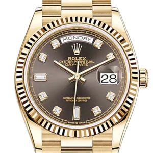 Rolex Day-Date 36 Dark Grey Diamond Dial 18K Yellow Gold Watch 128238