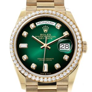 Rolex Day-Date 36 Green Ombré Dial Gold Diamond Bezel Watch 128348Rbr-0035 128348Rbr