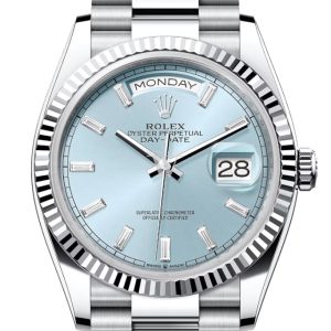 Rolex Day-Date 36 Ice Blue Diamond Dial Fluted Bezel Platinum President Watch 128236