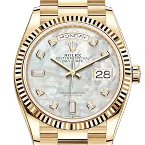 Rolex Day-Date 36 White Mother Of Pearl Diamond Dial 18K Yellow Gold Watch 128238
