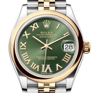 Rolex Datejust 31 Olive Green Roman Diamond On 6 Dial Yellow Gold Steel Jubilee Ladies Watch 278243