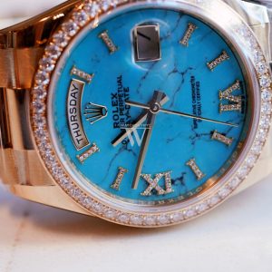 Rolex Day-Date 36 Turquoise Dial Gold Diamond Bezel Watch 128348Rbr-0037 128348Rbr