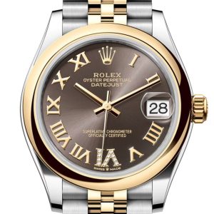 Rolex Datejust 31 Dark Grey Roman Diamond On 6 Dial Yellow Gold Steel Jubilee Ladies Watch 278243