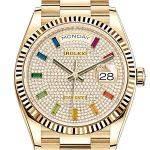 Rolex Day-Date 36 Diamond-Paved Diamond Dial 18K Yellow Gold Watch 128238