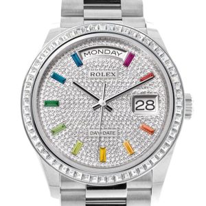 Rolex Day-Date 36 Diamond Paved Dial Bezel Platinum President Watch 128396Tbr