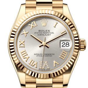 Rolex Datejust 31 Silver Roman Dial Fluted Bezel Yellow Gold Ladies Watch 278278 278278-0028