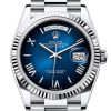 Rolex Day Date 36 Bright Blue Roman Dial Fluted Bezel Platinum President Bracelet 128236 Watch