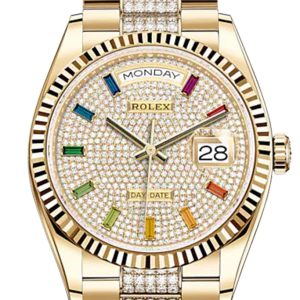 Rolex Day-Date 36 Diamond-Paved Dial 18K Yellow Gold Watch Diamond Set President Bracelet 128238