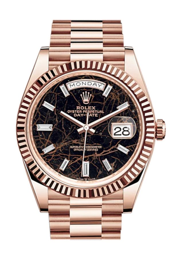 Rolex Day-Date 40 Eisenkiesel 10 Baguette-Cut Fluted Dial Diamond Bezel 18K Everose Gold President