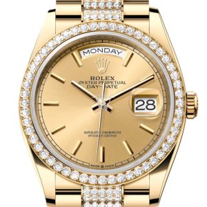 Rolex Day-Date 36 Champagne Dial Gold Diamond Bezel Watch 128348Rbr-0027 128348Rbr