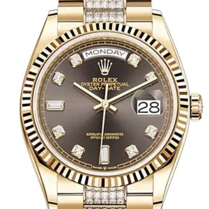 Rolex Day-Date 36 Dark Grey Dial 18K Yellow Gold Watch Diamond Set President Bracelet 128238