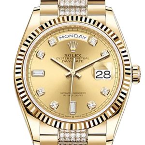 Rolex Day-Date 36 Champagne Diamond Dial 18K Yellow Gold Watch Set President Bracelet 128238