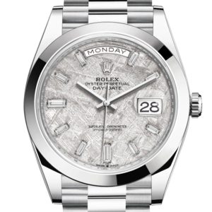 Rolex Day-Date 40 Meteorite Baguette Diamond Dial Dome Bezel Platinum President Automatic Men’s