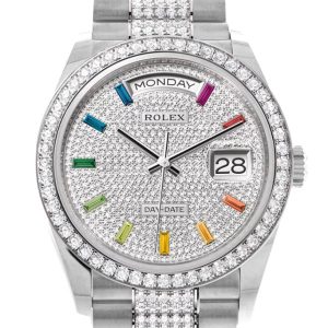 Rolex Day-Date 36 Diamond Paved Dial Bezel White Gold President Watch 128349Rbr