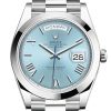 Rolex Day-Date 40 Ice Blue Dial Roman Dome Bezel Platinum President Automatic Men’s Watch 228206 Dc