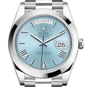 Rolex Day-Date 40 Ice Blue Dial Roman Dome Bezel Platinum President Automatic Men’s Watch 228206 Dc