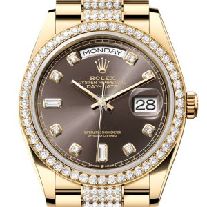 Rolex Day-Date 36 Dark Grey Diamond Dial Gold Diamond Bezel Watch 128348RBR-0007 128348RBR