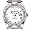 Rolex Day Date 40 White Roman Dial Diamond Bezel Gold President Bracelet 128349Rbr Watch