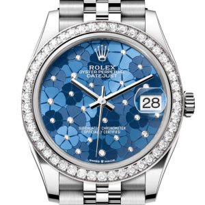 Rolex Datejust 31 Azzurro Blue Floral Motif Diamond Dial Jubilee Ladies Watch 278384Rbr