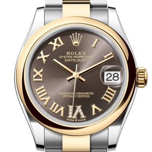 Rolex Datejust 31 Dark Grey Roman Diamond On 6 Dial Yellow Gold Steel Ladies Watch 278243