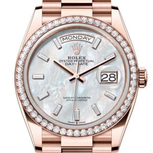Rolex Day Date 40 White Mop Diamond Dial Bezel Rose Gold President Bracelet 128345Rbr Watch