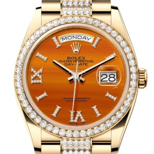 Rolex Day-Date 36 Carnelian Dial Gold Diamond Bezel Watch 128348Rbr-0050 128348Rbr