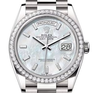 Rolex Day Date 40 White Mop Diamond Dial Bezel Gold President Bracelet 128349Rbr Watch