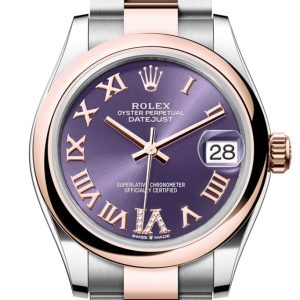 Rolex Datejust 31 Aubergine Roman Diamond 6 Dial Rose Gold Steel Ladies Watch 278241 278241-0019