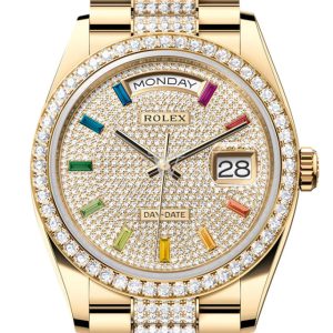 Rolex Day-Date 36 Pave Dial Gold Diamond Bezel Watch 128348Rbr-0031 128348Rbr