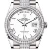 Rolex Day Date 40 White Roman Dial Diamond Bezel Gold President Bracelet 128349Rbr Watch
