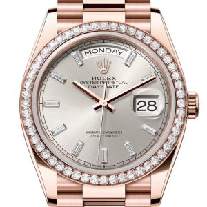 Rolex Day Date 40 Silver Diamond Set Dial Bezel Rose Gold President Bracelet 128345Rbr Watch